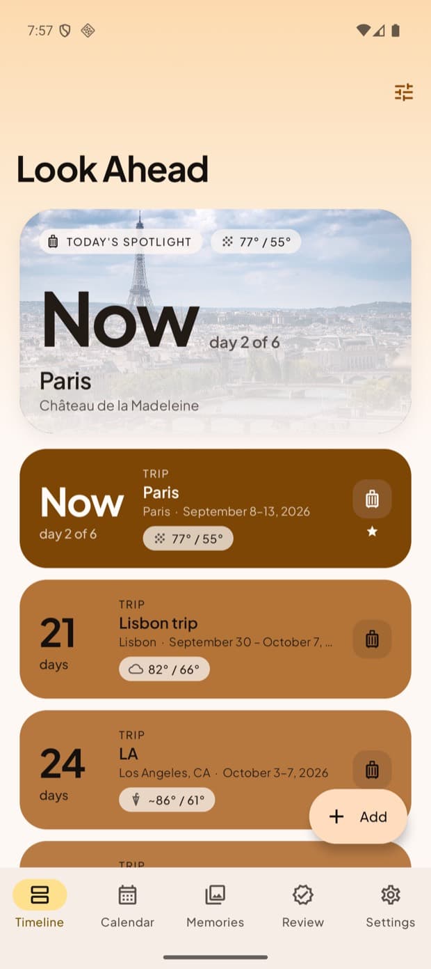 Timeline filtered to a single event type.